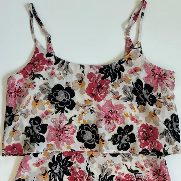 Abercrombie Fitch Womens M Pink Black Floral Popover Mini Dress‎ Cream - Image 4