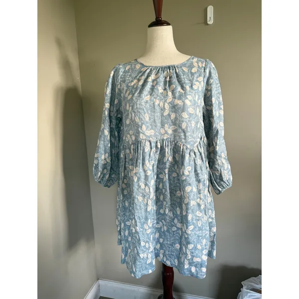 Free People Womens Small Blue Floral‎ Print 3/4 Sleeve Mini Dress - Image 2