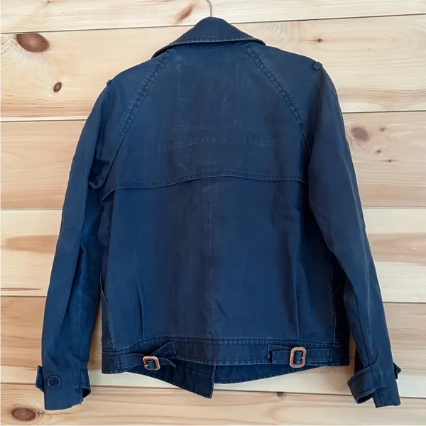 LACOSTE Navy Blue Cropped Waxed Canvas Trench Coat Utility Jacket Sz 40 - Image 15