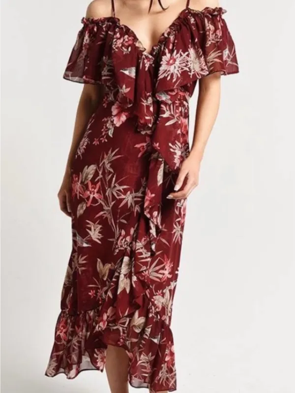 MISA Los Angeles Tayla dress ruffle neckline cascading wrap Medium - Image 7