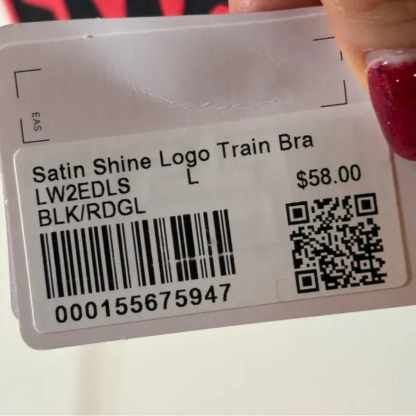 Lululemon Satin Shine Logo Train Bra Light Support, A/B Cup. Color Black/Red - Image 4