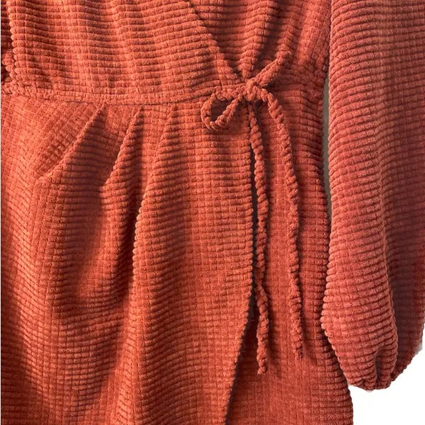 Simplee Maroon Long Sleeve Textured Mini Dress - Image 3