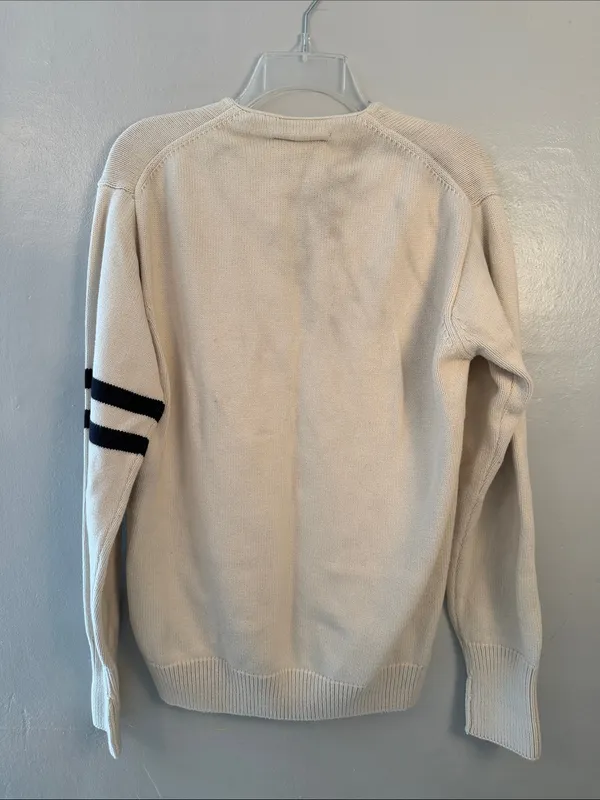 Lacoste Cream V-Neck Cardigan with Athletic Patch size medium - Image 6