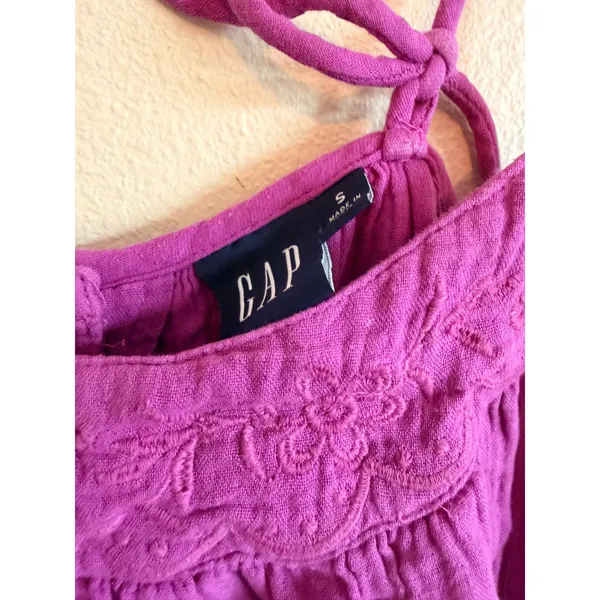 Gap Swing Dress Size S Purple Cattelya Orchid‎ Cotton Gauze Embroidered Boho - Image 6