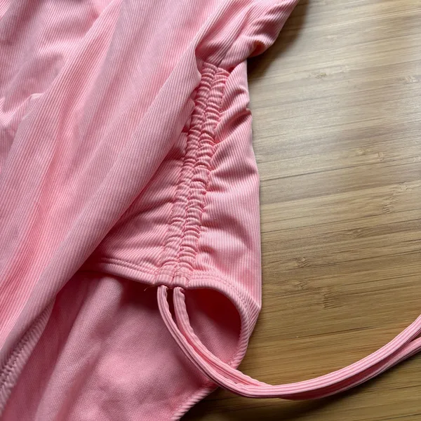 Shade & Shore One Piece Swimsuit Small Pink Ribbed Adjustable Side Ties Ruched - Image 3