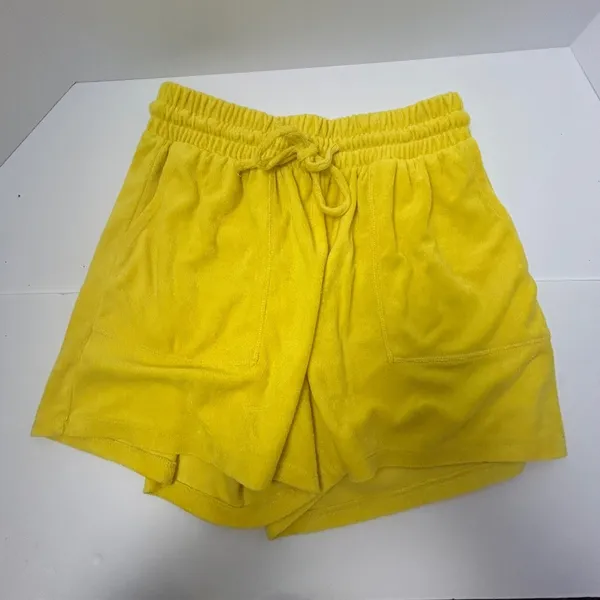 Zenana Yellow Terry Cloth Drawstring Shorts‎ High Rise Pockets TP-5128AB Large - Image 5