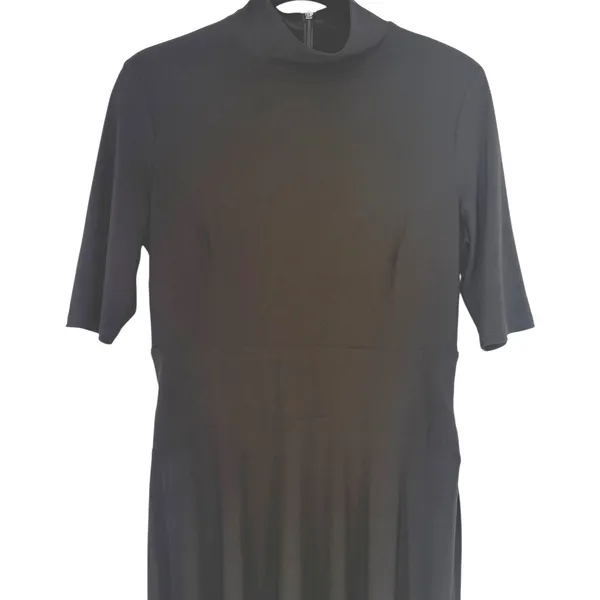 Lauren Ralph Lauren Black Mock Neck Belted Classic Fit &‎ Flare Midi Dress Sz 10 - Image 5