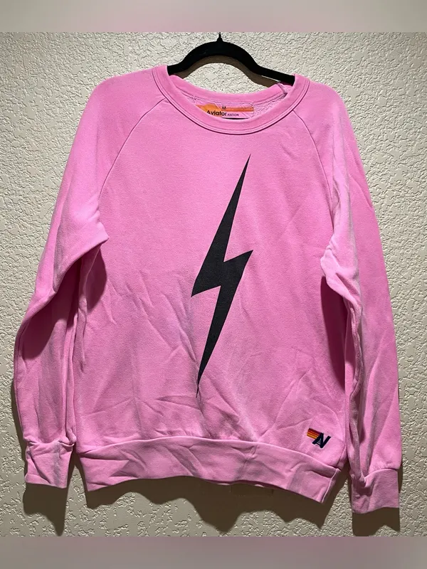 Aviator Nation Bolt Crew Logo Sweatshirt Crewneck Neon Pink Size M - Image 5