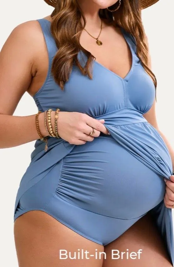  Maternity One Piece Swim Dress With Tie Side - Image 2