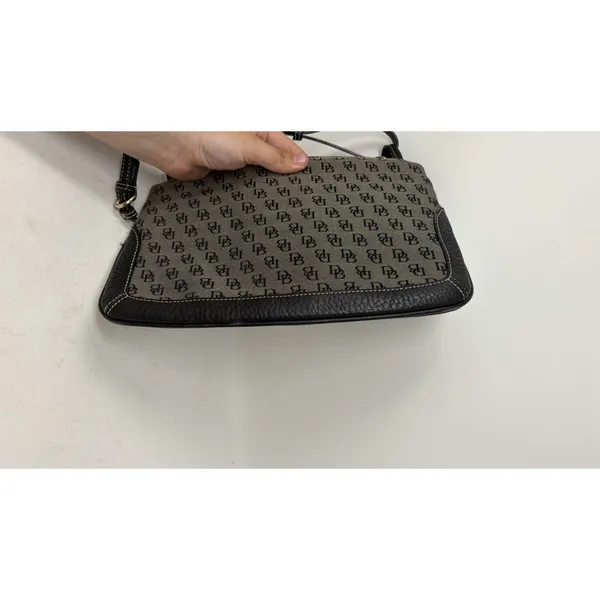 Dooney & Bourke Coated Canvas Logo Mini Slim Black Leather Trim Shoulder Bag Y2K - Image 4