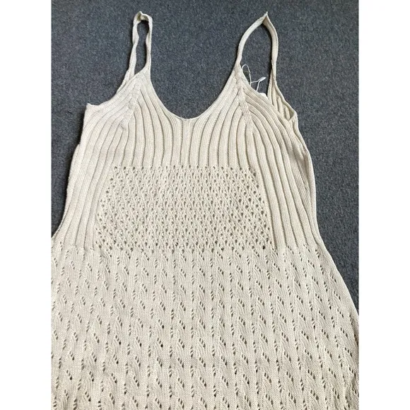 Women's XS Hollow Out Knit Sundress,‎ Elegant Summer Streetwear Mini Dress Beige - Image 3