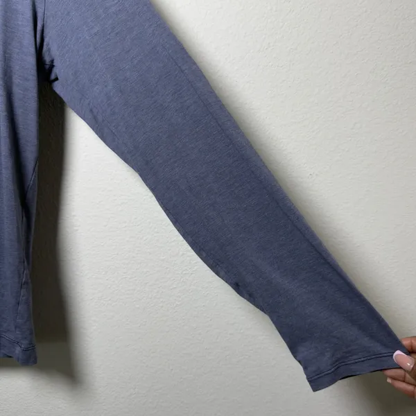 Lululemon Women Top 12 Blue Long Sleeve Crew Neck Heathered Activewear Shirt - Image 4