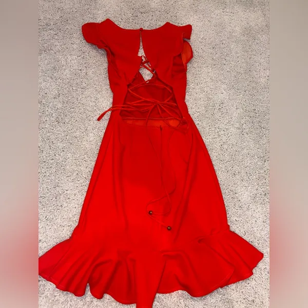 Hello Molly Orange Ruffle Mini Dress Womens Size Small - Image 3