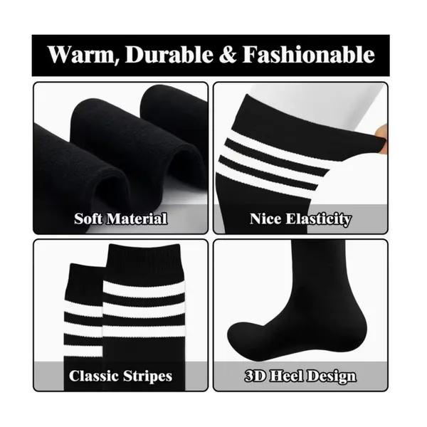 Black with White Stripes Thick Over the Knee Thigh High Socks ONE SIZE Punk NEW - Image 3