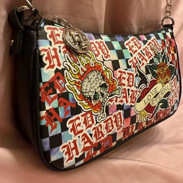 Ed Hardy Love Eternal Y2K Skull Rose Rhinestone Shoulder Bag NWT - Image 6