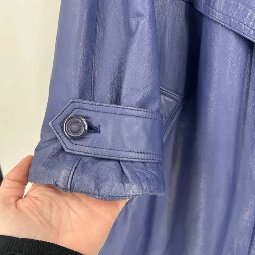 Wilsons Leather Trench Coat Womens M Blue Thinsulate Zip Lining Vintage 90s - Image 3