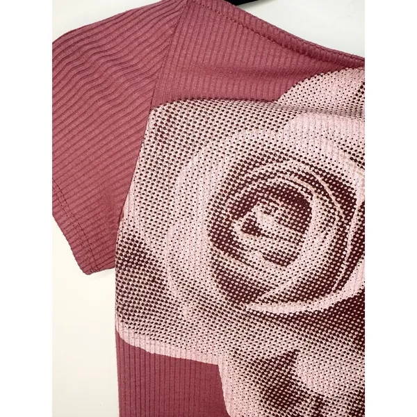 UO Nadia Rose Print Low Open Back Top M Pink Mauve Ribbed Knit ASO Bel-Air Amira - Image 5