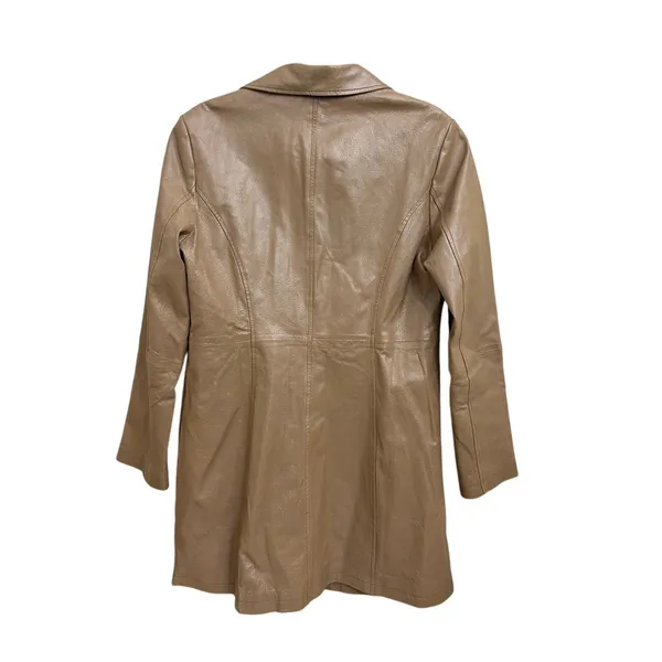 Chadwicks of Boston Vintage VTG Champagne Tan Leather Trench Jacket Size 10 - Image 2