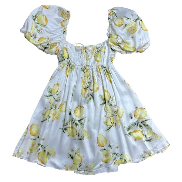 For Love & Lemons Serafina Yellow Lemons Mini Dress Womens S - Image 2