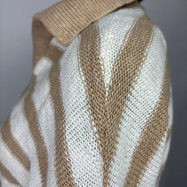 Sonoma Brown Beige Striped Print Cotton Collar Long Sleeve Sweater Top Size M - Image 5