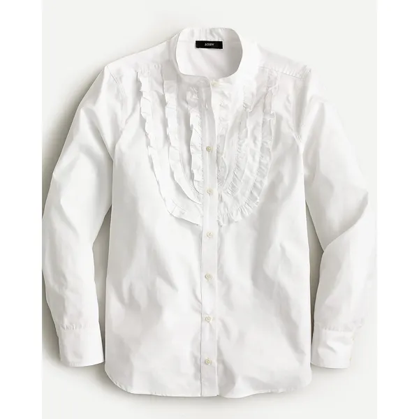 J Crew Band Collar Ruffle Button Up Shirt Size S White Preppy Office Career - Image 3