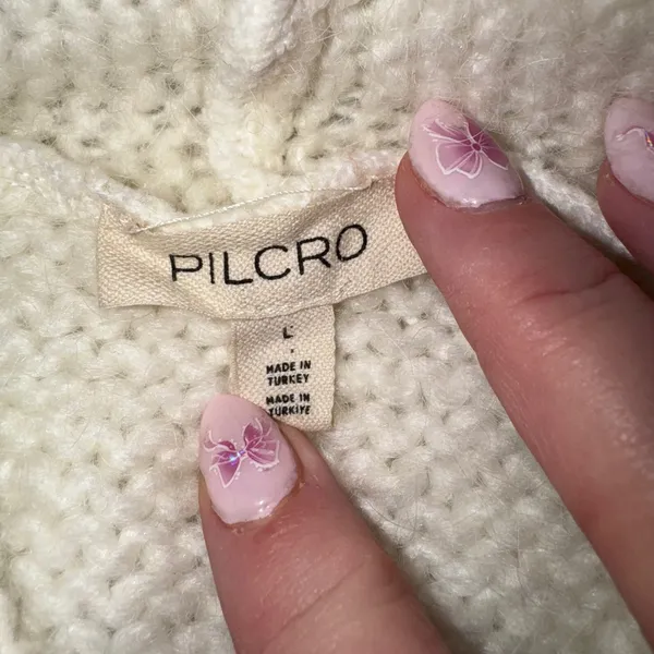 PILCRO Anthropologie‎ Cream Chunky Knit Oversized Hoodie Sweater Women Large - Image 5