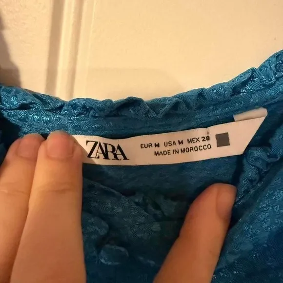 ZARA Blue Leopard Print Ruffle Spaghetti Strap Mini Dress Size M‎ - Image 4