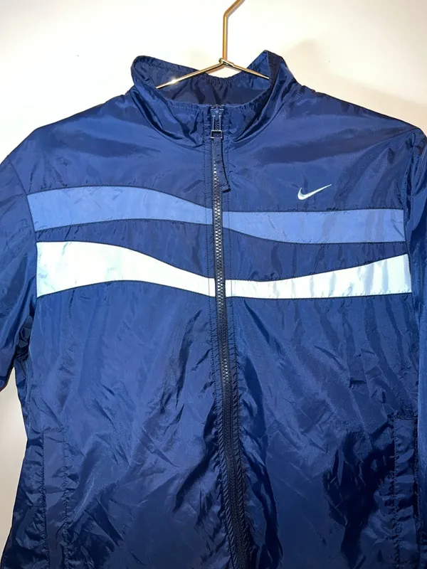 Nike Navy Lightweight Zip Windbreaker Jacket‎ Swoosh Stripe Women’s Medium - Image 5