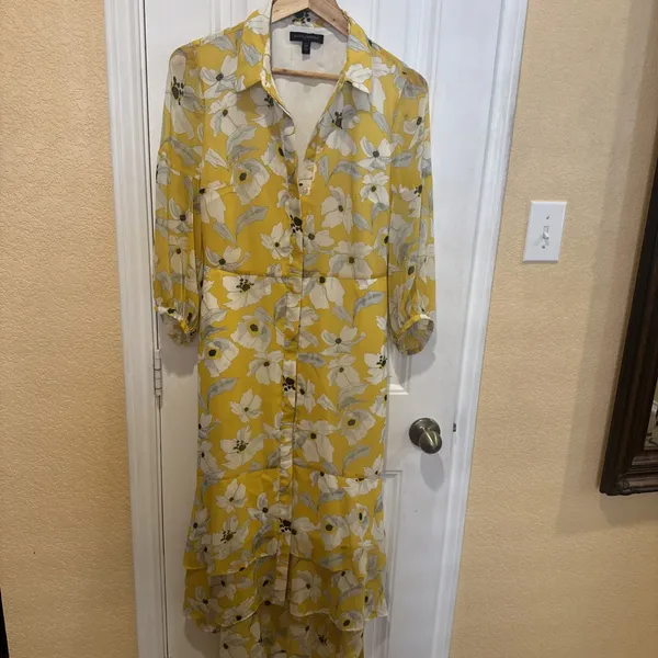 Banana Republic Floral Dress Yellow Midi Tiered Romantic Cottagecore Womens 10P - Image 6