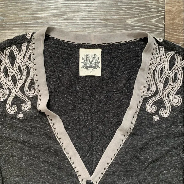 Miss Me Dark Gray Button Front Jewel Cardigan L - Image 3