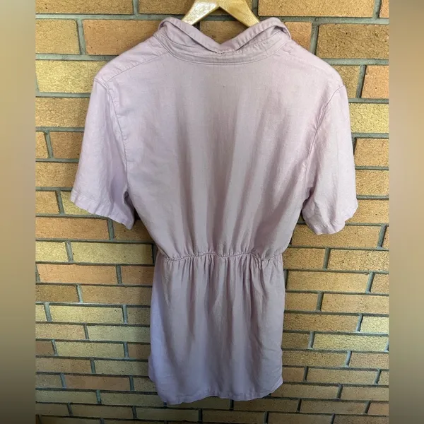 Abercrombie & Fitch Lilac Collared Linen Blend Wrap Mini Dress Size MT - Image 5
