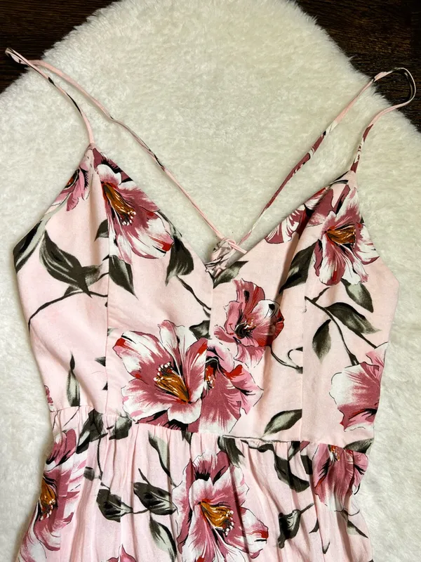 Forever 21 Pink Floral Strappy V Neck Maxi Dress Extra Small - Image 2