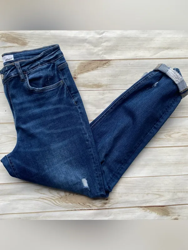 Vervet denim dark wash stretch cuffed slim straight jeans distressed fall winter - Image 6