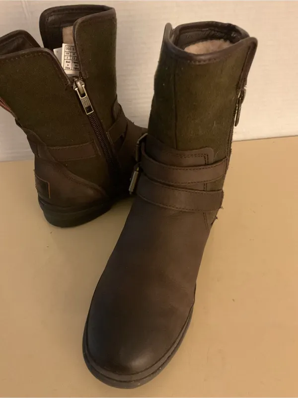 UGG women Brown Leather biker motorcycle Boots with Buckle Detail US 6 - Image 2