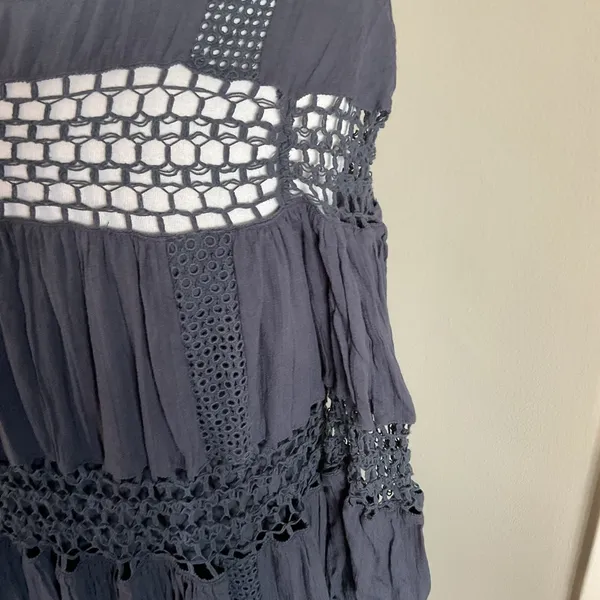 ASOS EDITION Charcoal Gray Crochet Trim Drop Waist Maxi Dress 4 Cotton Boho - Image 5