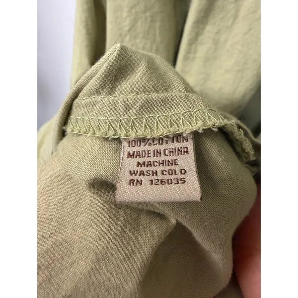 Vintage Olive Green 100% Cotton Sleeveless V-Neck Babydoll Mini Dress - Image 8