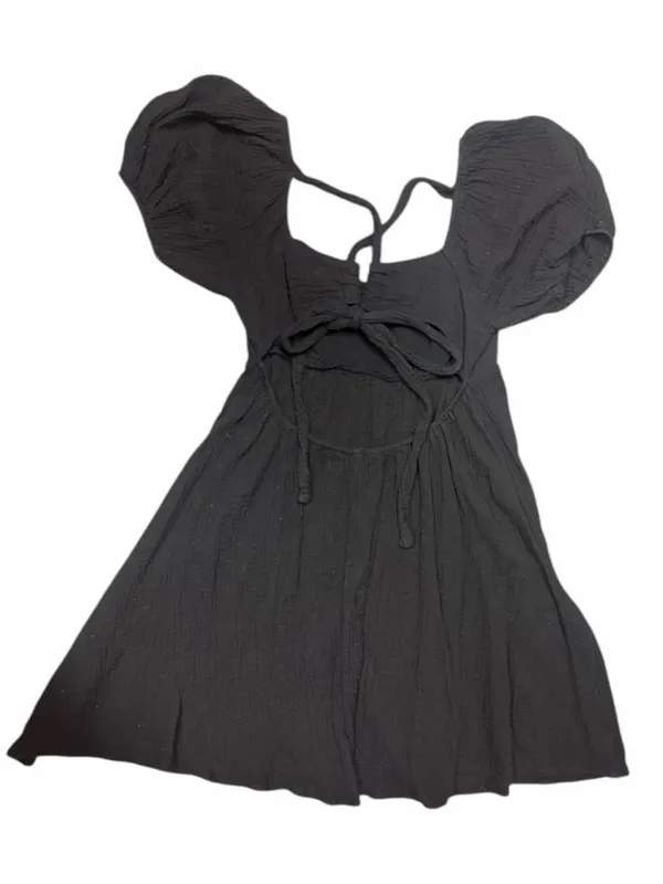 Princess Polly Black Mini Babydoll Dress Open Tie Back Muslin Cotton Gauze 6 - Image 8