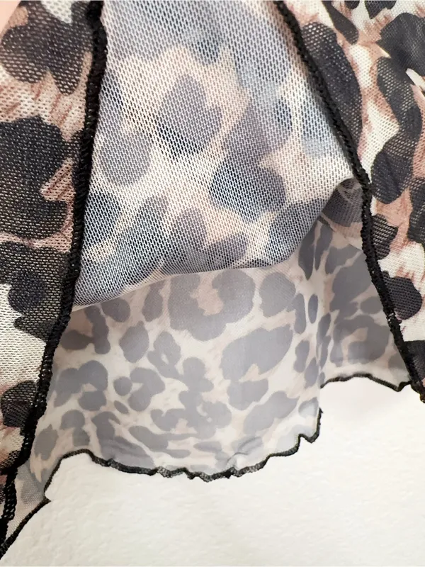 Miss Sparkling Leopard Print Sheer Mesh Mock Neck Long Sleeve Top XL - Image 6