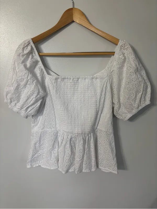 Nine Britton Plus Size White Eyelet Blouse - Image 4