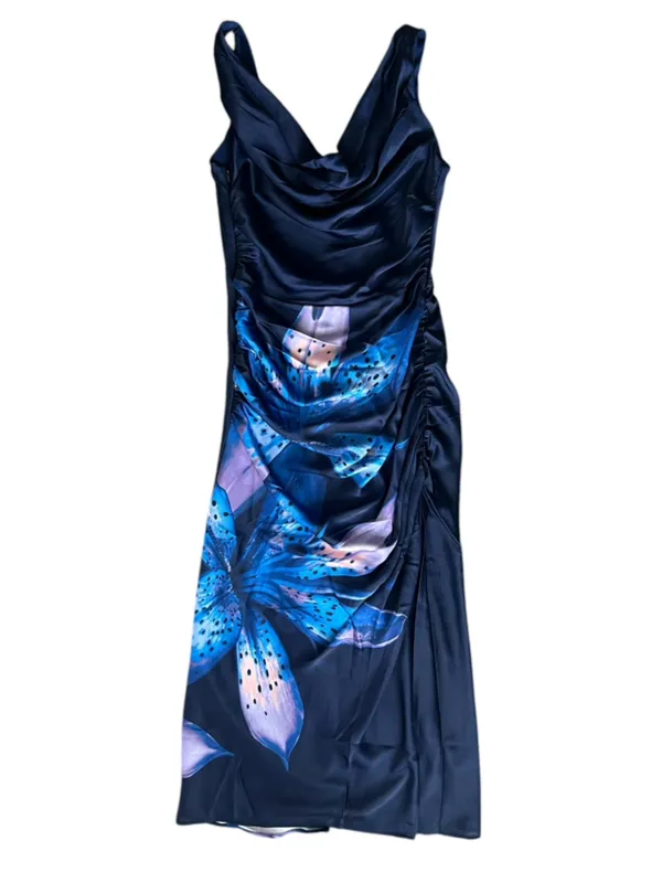 Abercrombie & Fitch Women’s Cowl Neck Draped Maxi Dress Dark Indigo Floral - Image 13