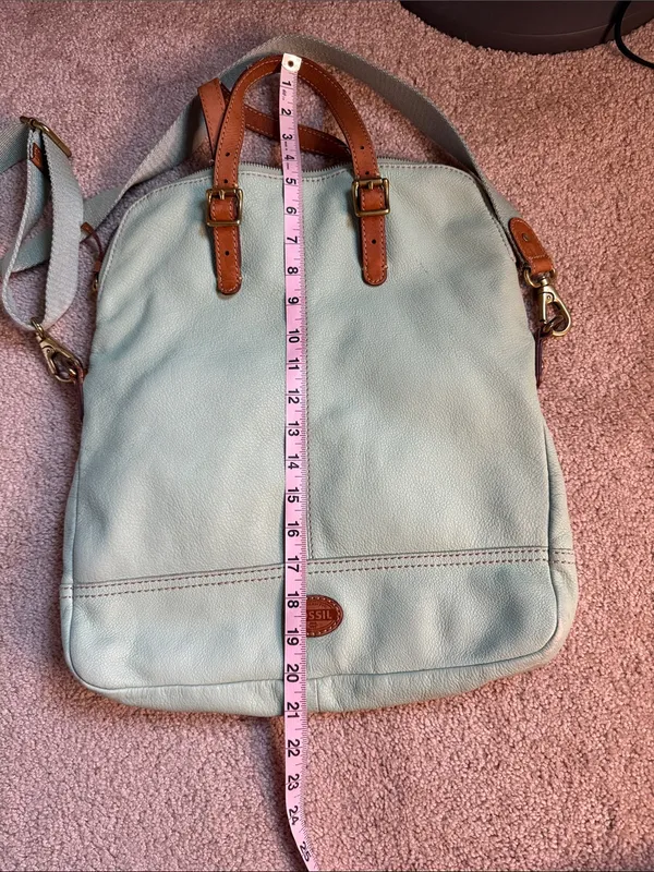 Fossil Leather Fold Over Tote Mint Green Crossbody Bag - Image 9