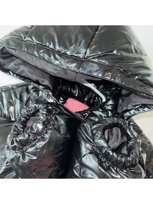 Azalea Wang Black Metallic Bomber Puffer Winter Coat Medium Jacket Shiny LIKEnew - Image 4