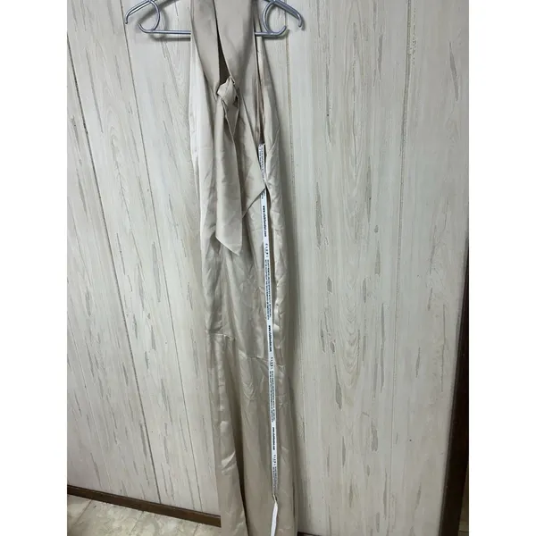 Club L London Adoria Champagne Satin High-Neck Maxi Dress Size 6 - Image 11