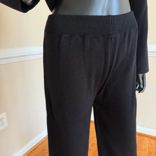 Knit Loose Set Mock Neck Blouse High Waist Flare High Rise Pants Cardigan Winter - Image 9