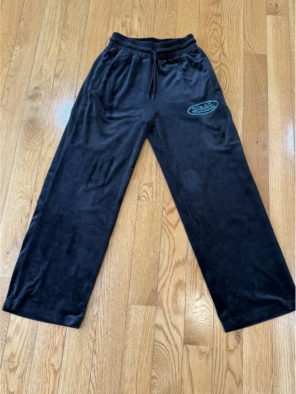 Size Small VonDutch Sweatpants, Black Velour Wide Leg Us 4-6 ( womens) - Image 8