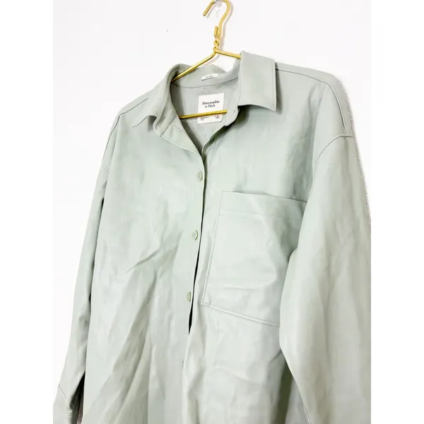 Abercrombie & Fitch Vegan Leather Oversized Shirt-Jacket Size Large Mint Shacket - Image 8