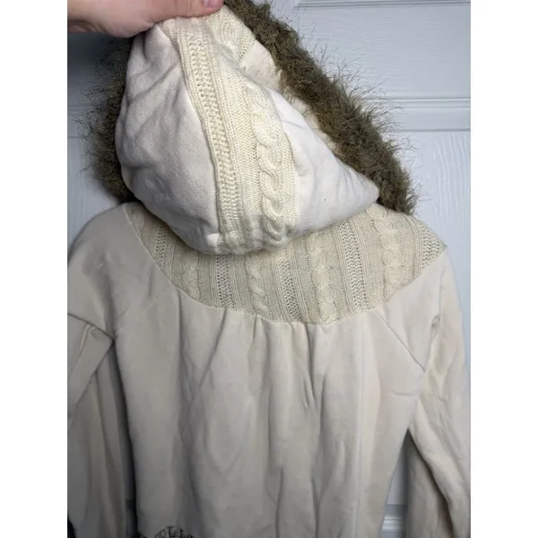 VTG Billabong Women's Y2K Zip Up Hoodie Faux Fur Lined Hood Cable Knit Medium - Image 8