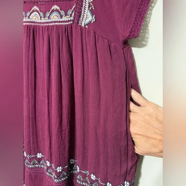 Free People Women’s Size S Sunrise Wanderer Mini Boho Embroidered Dress Plum - Image 7