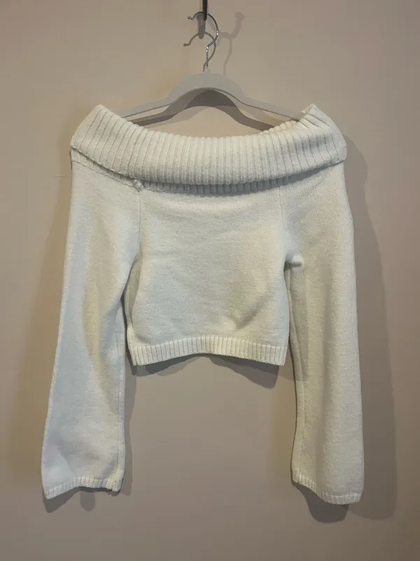 Fold Over Cropped Sweater White - Image 2