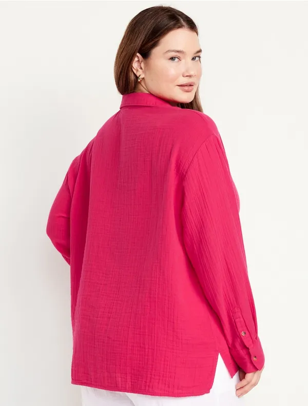 Crinkle Gauze Boyfriend Shirt - Image 8